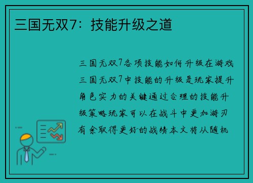 三国无双7：技能升级之道